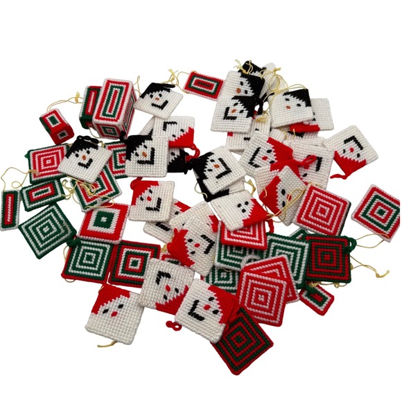 Other - VTG  Handmade Christmas Ornaments Knit Plastic Canvas Santa Snowman 50 pc Lot‎